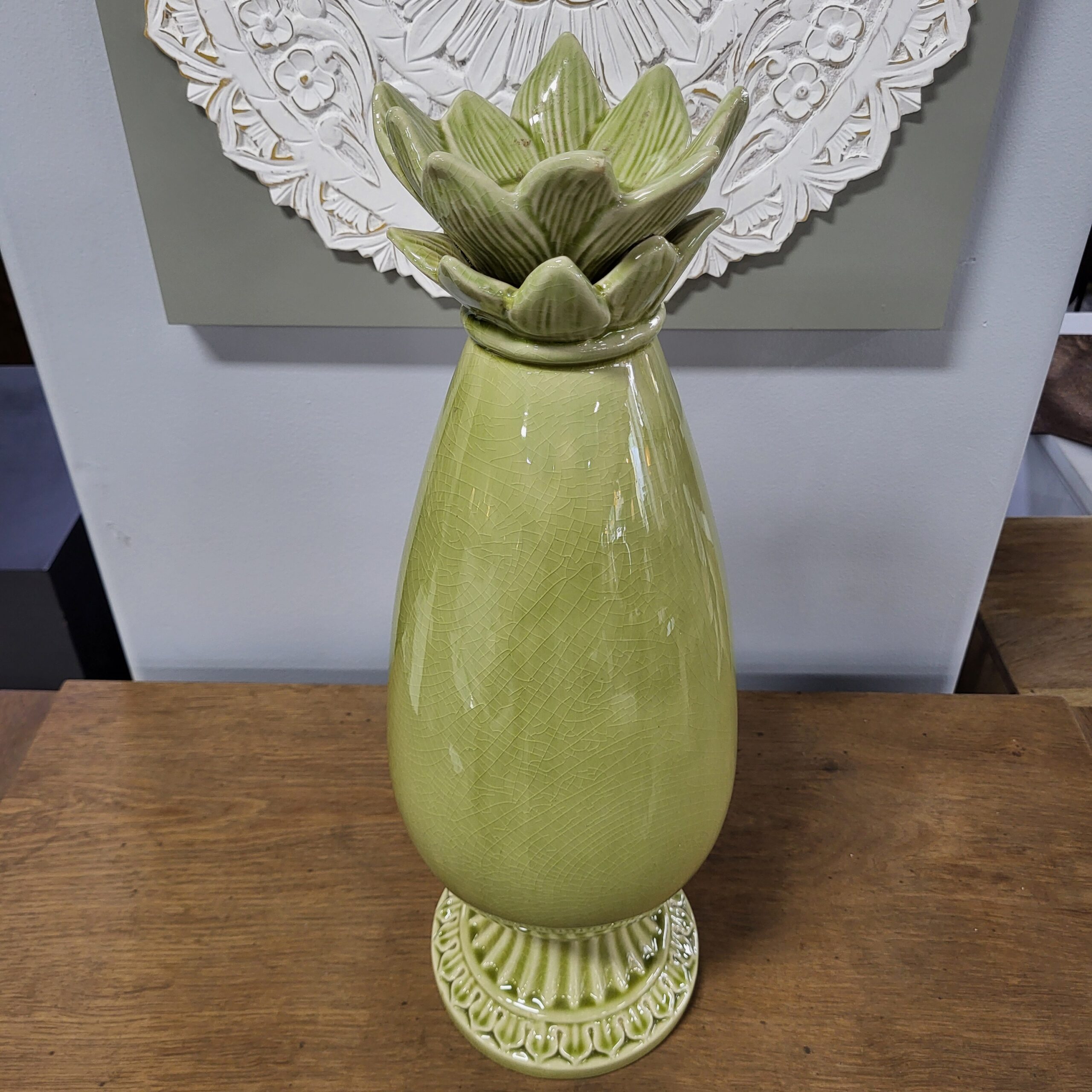 green ceramic candle holder